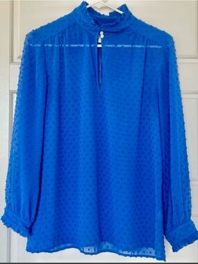J. Crew Factory Royal Blue Clip Dot Mock Neck Blouse